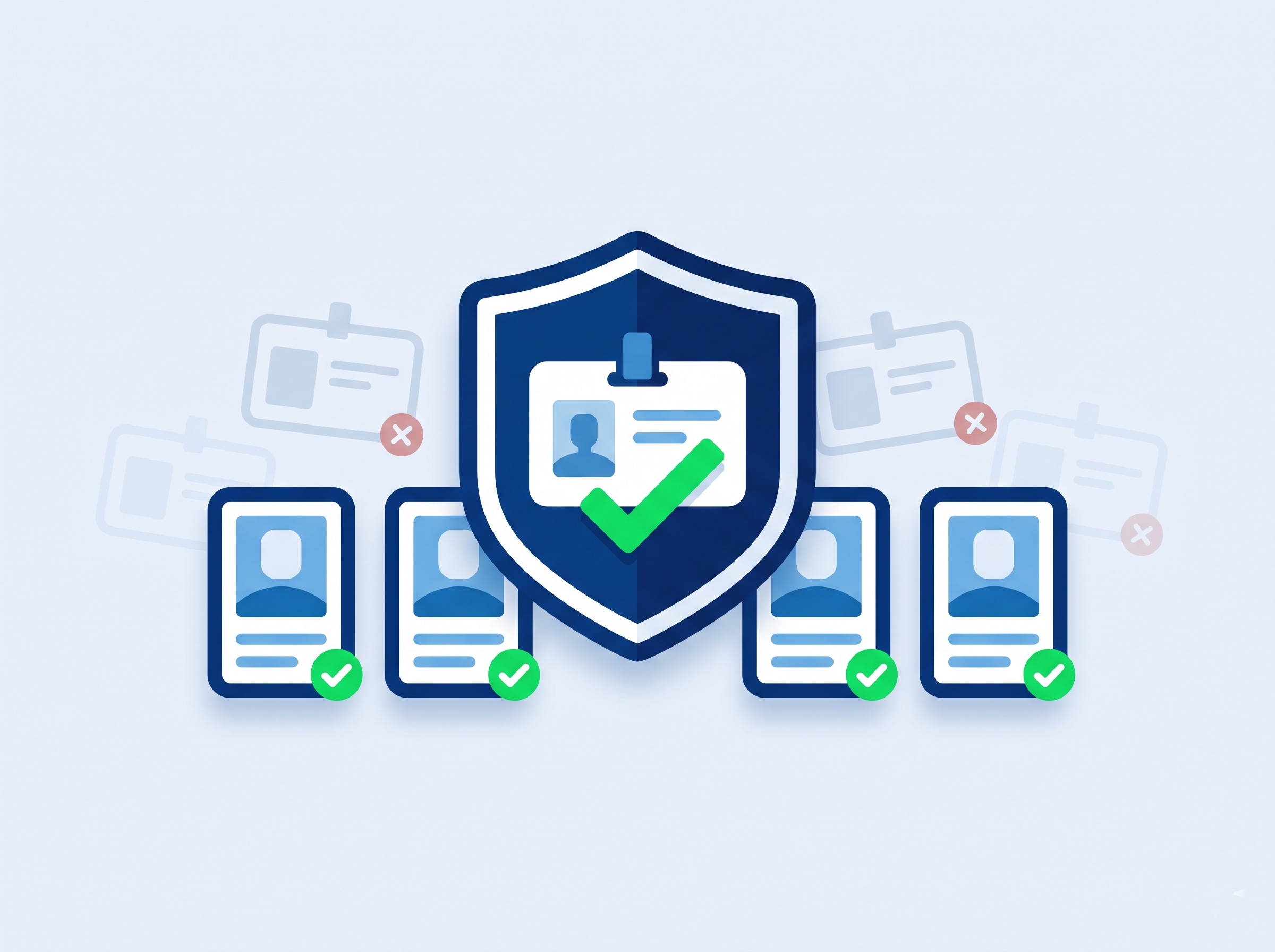 Abstract illustration of a verified identity badge with shield
